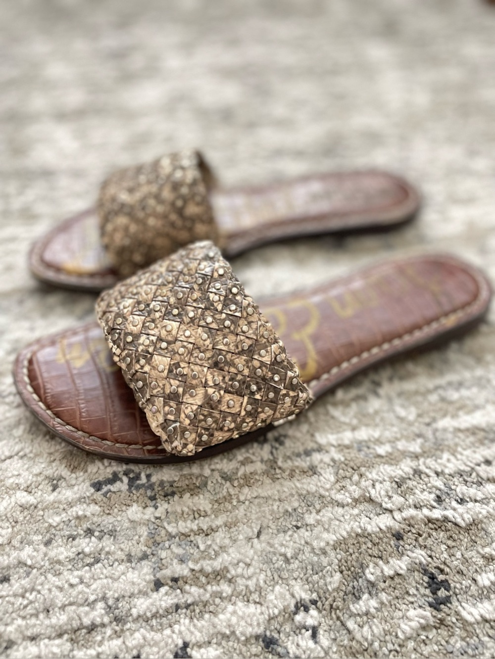 Sam Edelman Geraldine Woven Slide Sandals Size 8 Taupe - Picture 2 of 5